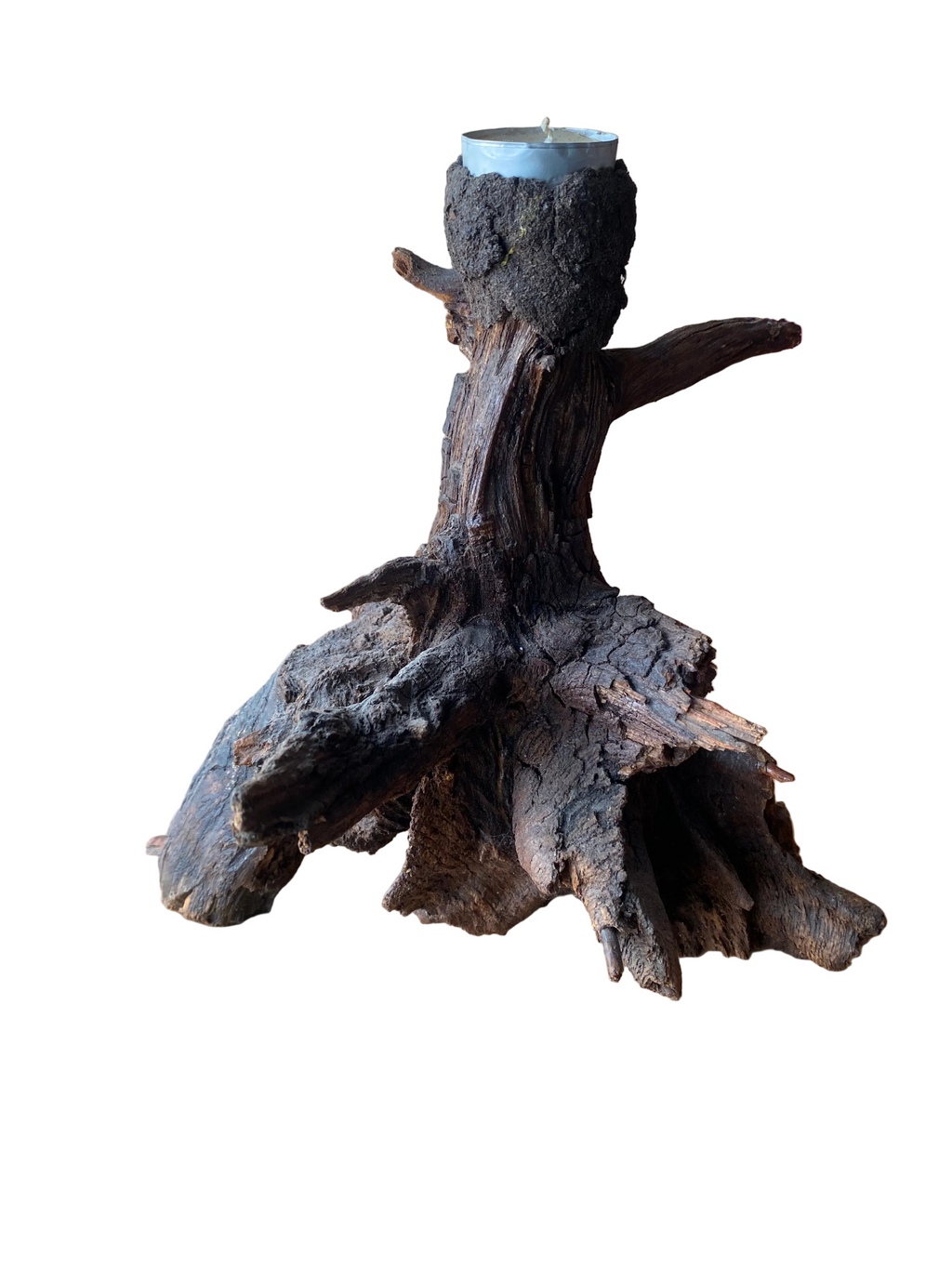 Porta velas raíz de madera