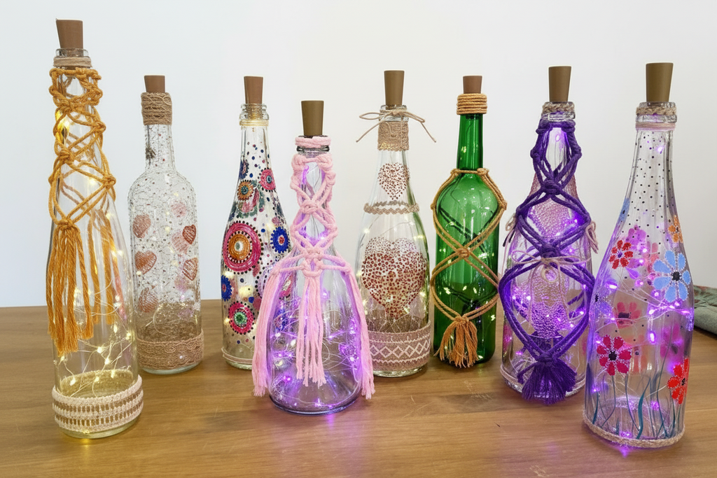 Botella con luz led artesana