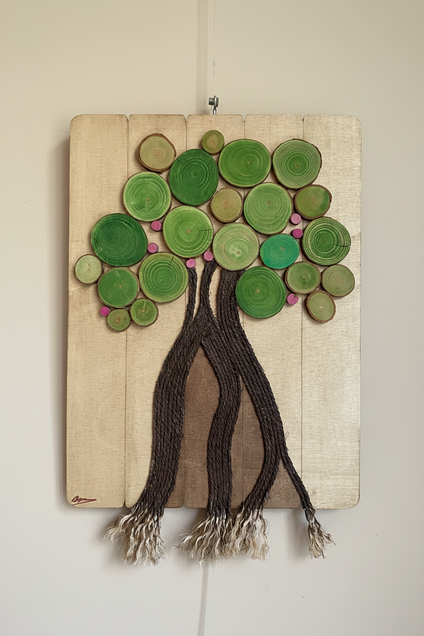 Cuadro de madera con árbol y cuerda