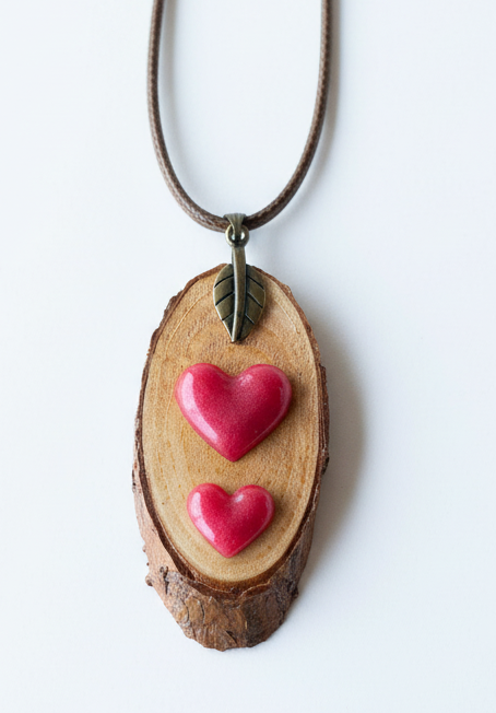 Colgante de madera con corazones de resina