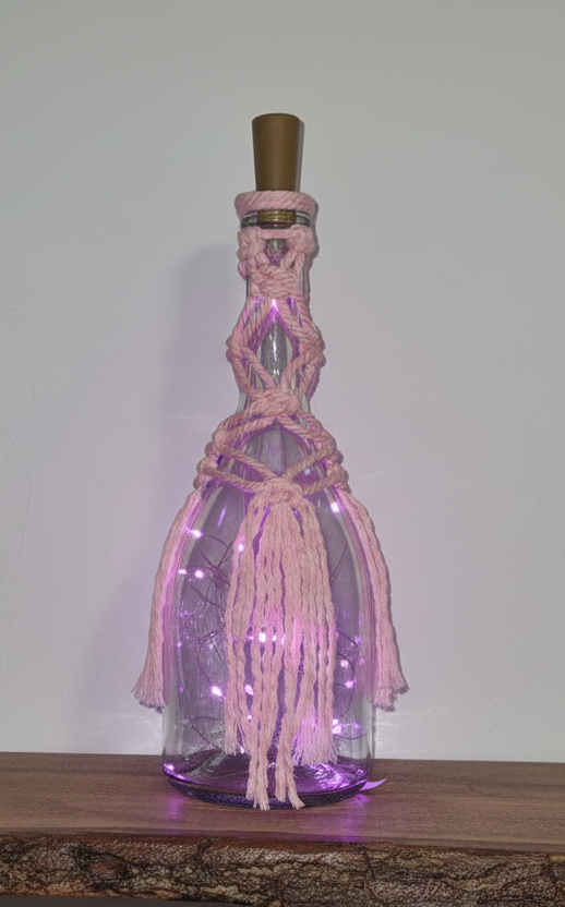 Botella con luz led artesana