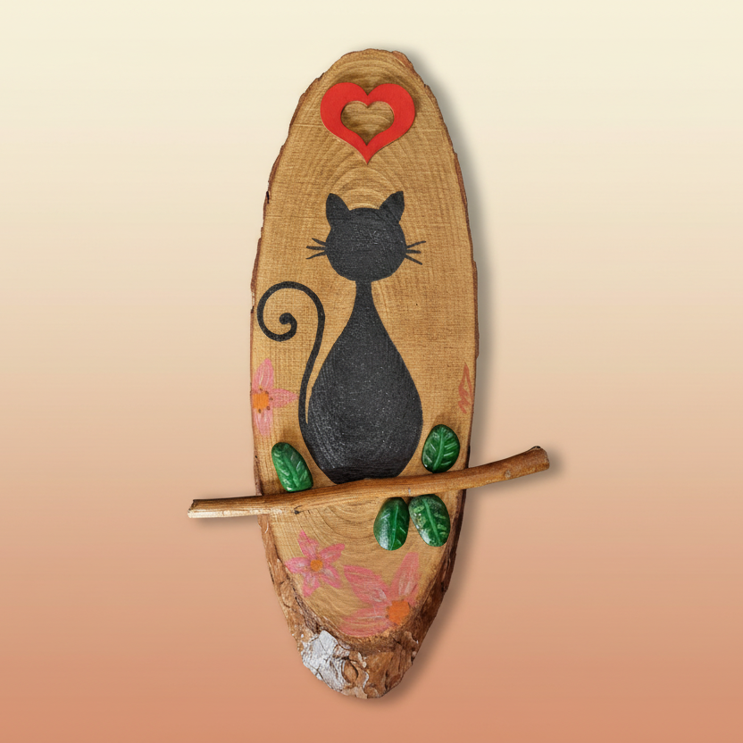 Cuadro de madera con gato